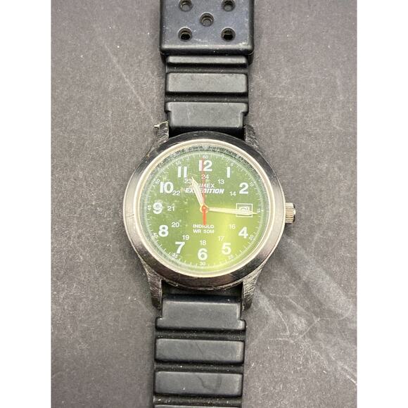 Amazon.com: Timex Men Timex Indiglo Expedition WR50 Black Rubber Band Green Dial Date Round Watch